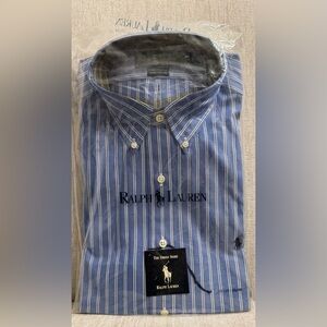 Ralph Lauren Blue and White Vertical Stripe Dress Shirt